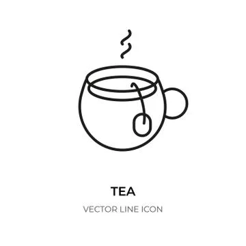 Tea cup black line icon green hot drink vector Stock Illustration