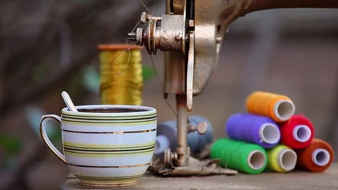 Tea Cup Broken Sewing Machine Stock Footage 89637887