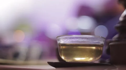 Tea cup at ceremony performance in chinese room interior Stock Footage 119152347
