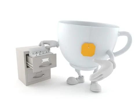 Tea cup character with archive Stock Illustration
