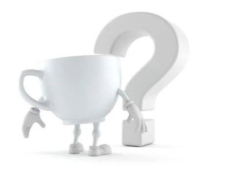Tea cup character looking at question mark symbol Stock Illustration