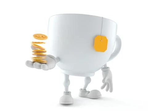 Tea cup character with stack of coins Illustrazione stock