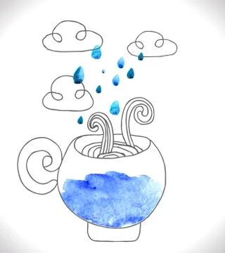 Tea cup with clouds and rain Stock Illustration