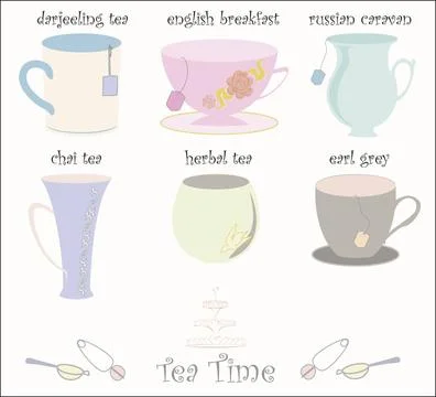 Tea Cup Collection Vector Collection of 6 vector teacups in cute vector st... Stock Photos