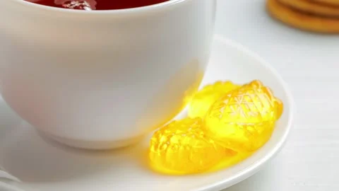 Tea cup with crackers and some marmelade Stock-Footage 174641803