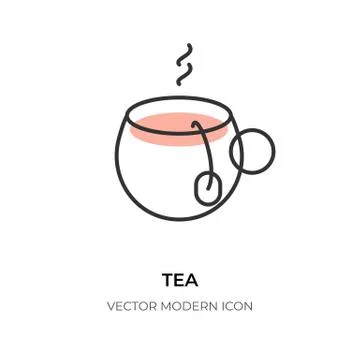 Tea cup flat line icon green hot drink logo vector Stock Illustration