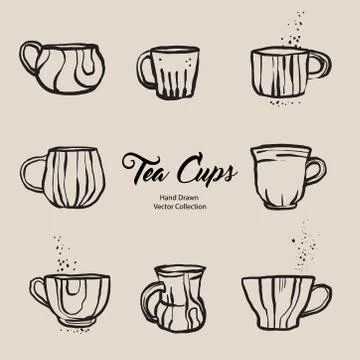 Tea cup hand drawn vector illustration set in old style. Vector line illustra Stock Illustration