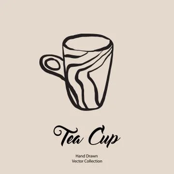 Tea cup hand drawn vector illustration in old style. Vector line illustration Stock Illustration
