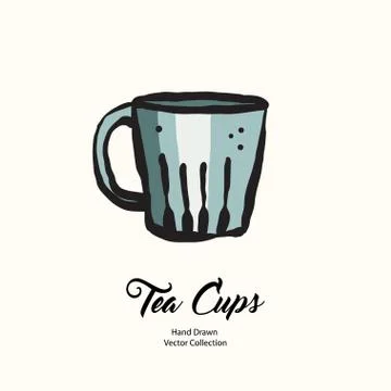 Tea cup hand drawn vector illustration old style. Vector line illustration of Stock Illustration