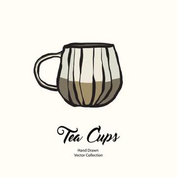 Tea cup hand drawn vector illustration old style. Vector line illustration cl Stock Illustration