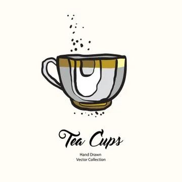 Tea cup hand drawn vector illustration old style. Vector line illustration wh Stock Illustration