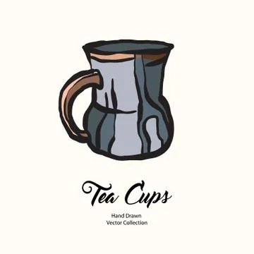 Tea cup hand drawn vector illustration old style. Vector line illustration of Stock Illustration