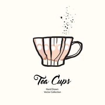 Tea cup hand drawn vector illustration old style. Vector line illustration of Stock Illustration