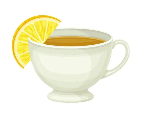 Tea Cup with Hot Aromatic Beverage Poured with Boiling Water for Brewing and Illustrazione stock