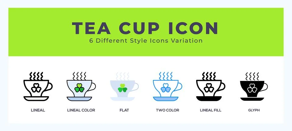 Tea cup icon set with different styles. Design elements for logo. Vector il.. イラスト素材