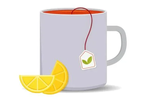 Tea cup with lemon slices and tea bag on white background Stock Illustration