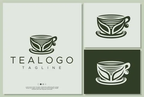 Tea cup logo design. Retro minimal tea logo branding. Stock Illustration