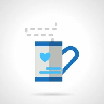 Tea cup with love heart blue flat vector icon Stock Illustration