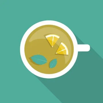Tea Cup with Mint Leaf and Lemon Icon with Long Shadow.  Illustration Stock Illustration