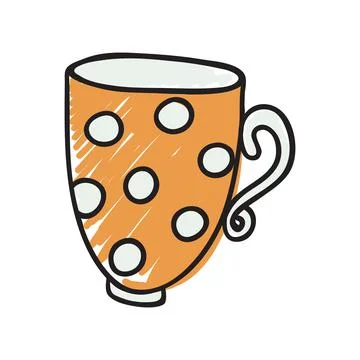 Tea cup with polka dot pattern, vector doodle illustration Illustrazione stock