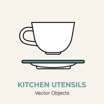 Tea cup saucer simple form vector illustration. Vector line illustration Stock Illustration