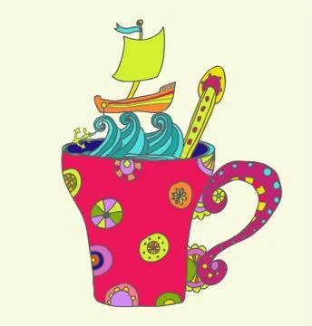 Tea cup with ship Stock Illustration