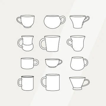 Tea cup simple form vector illustration set. Vector line illustration isolate Stock Illustration