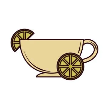 Tea, cup with slice lime line and fill Stock Illustration