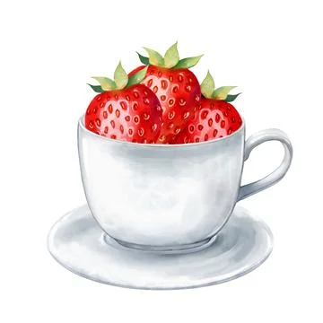 Tea cup with strawberry. Hand-drawn illustration Stock Illustration