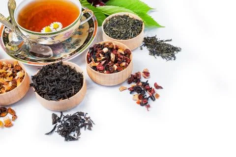 Tea, Cup of tea, various kinds of tea, tea on the table Stock Photos