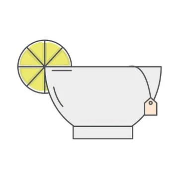 Tea, cup with teabag and slice lime line and fill Stock Illustration