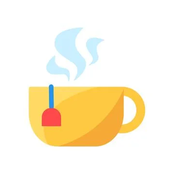 Tea cup teabag hot beverage steam flat icon Stock Illustration