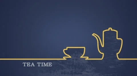 Tea cup with teapot flat shape animation on dark blue Stock Footage 61864521