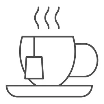 Tea cup thin line icon. Mug with tea bag vector illustration isolated on white Stock Illustration