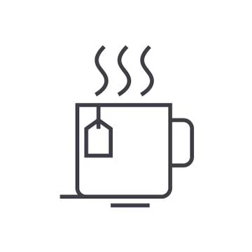 Tea cup vector line icon, sign, illustration on background, editable strokes Stock Illustration