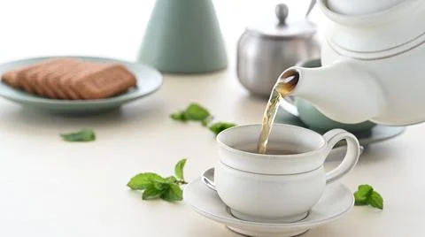 Tea Cups and Can Serving with Green Tea Stock Photos
