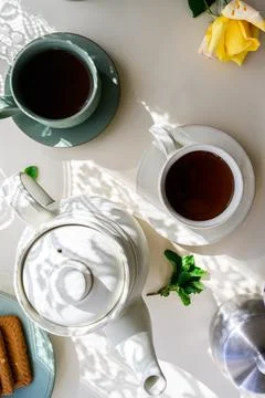 Tea Cups and Can Serving with Green Tea Stock Photos