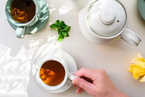 Tea Cups and Can Serving with Green Tea Stock Photos