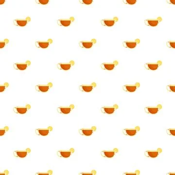 Tea cups with lemon slices seamless pattern Stock Illustration