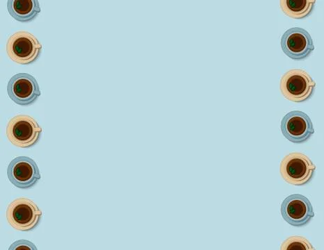 Tea cups seamless border pattern in pastel colors. Morning cafe or restaurant Illustrazione stock