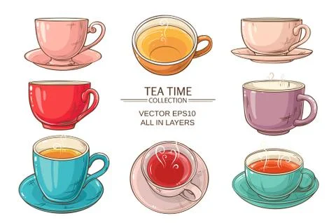 Tea cups set color Stockillustratie