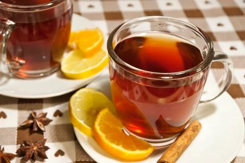 Tea cups at the table Stock Photos