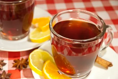 Tea cups at the table Stock Photos
