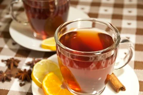 Tea cups at the table Stock Photos