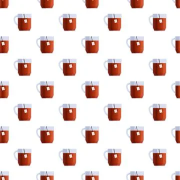 Tea cups with teabags seamless pattern background Stock Illustration