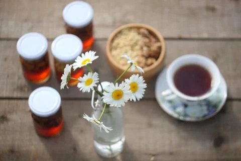 Tea with daisy Foto stock