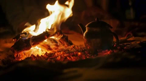 A tea in the desert by night, close up Stock Footage 58594750