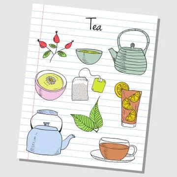 Tea doodles - lined paper Stock Illustration