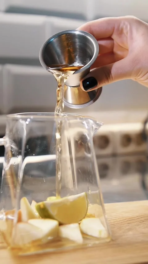 Tea drink. making tea. preparation of drinks. close-up. tea master pours sweet Stock Footage 323436642