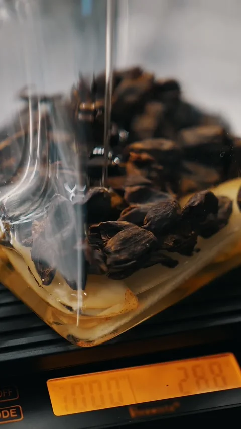 Tea drink. preparation of special fruit tea. close-up. tea maker pours sweet Stock Footage 323512458